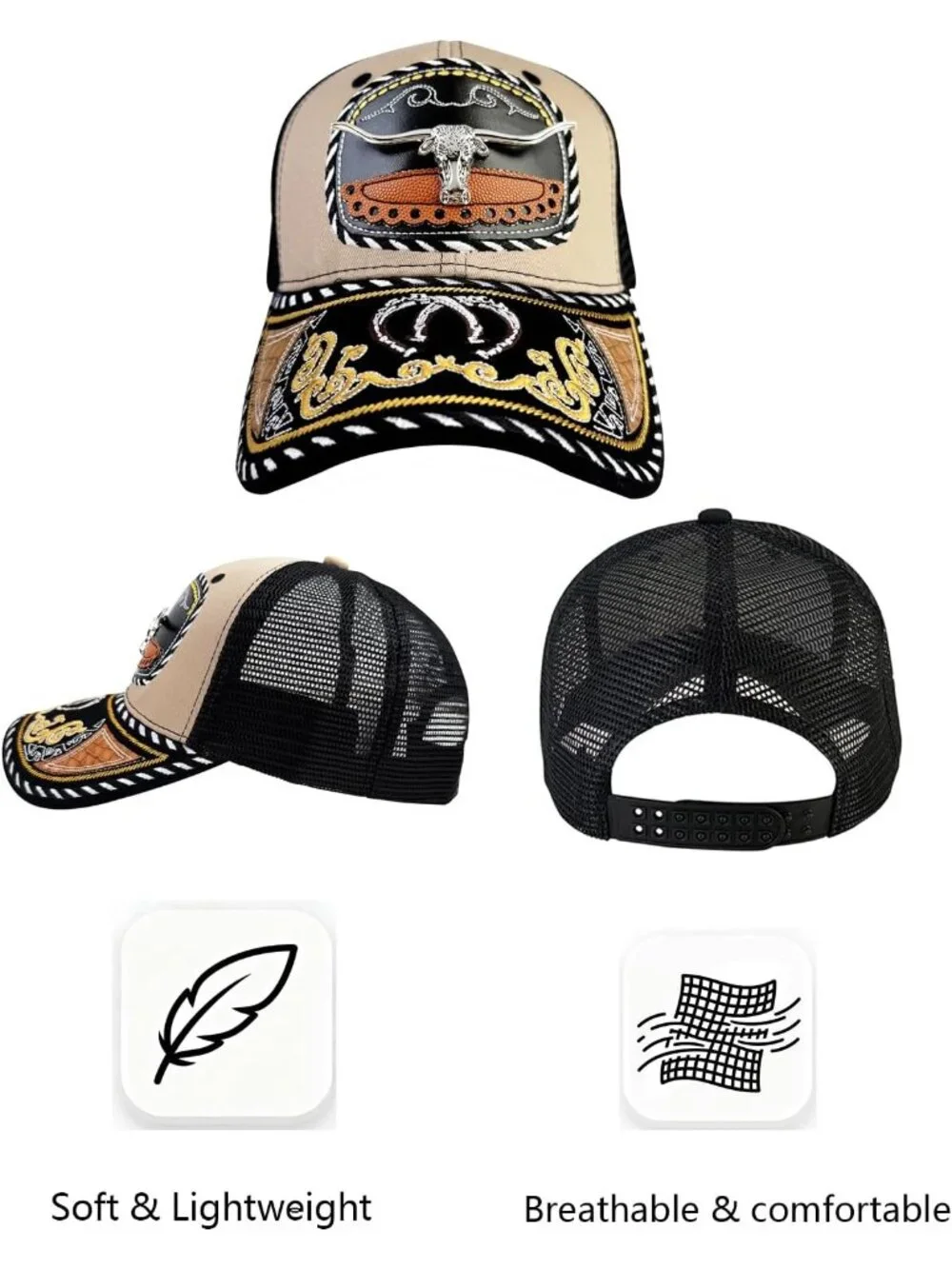 Men's M Beige Polyester Western Vintage Cowboy Cute Baseball Cap